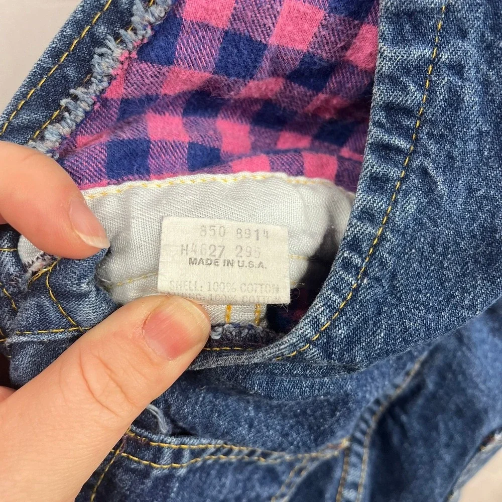 VTG 1995 Oshkosh Girls Denim Overalls Pink and Blue‎ Checkered Flannel Lined 18M
